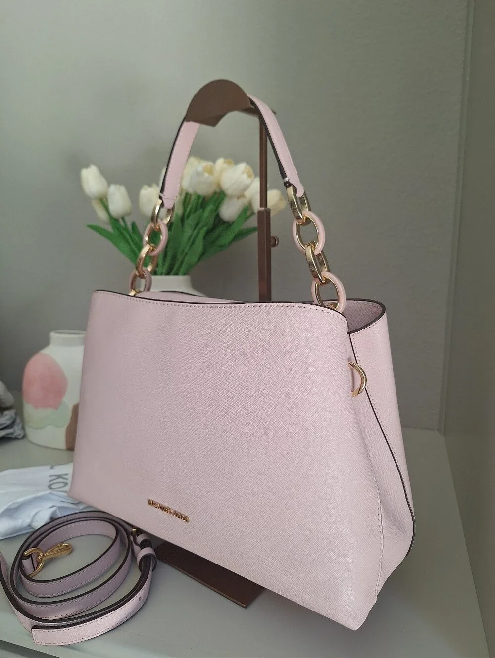 NWT Michael Kors Portia Saffiano Leather Crossbody Shoulder Bag Blossom Pink